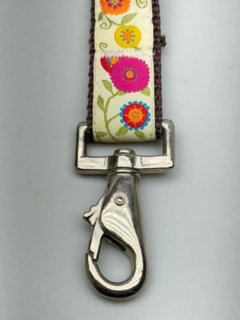Floral Dog Collar and Leash Set - Brown with Pink & Orange Flowers